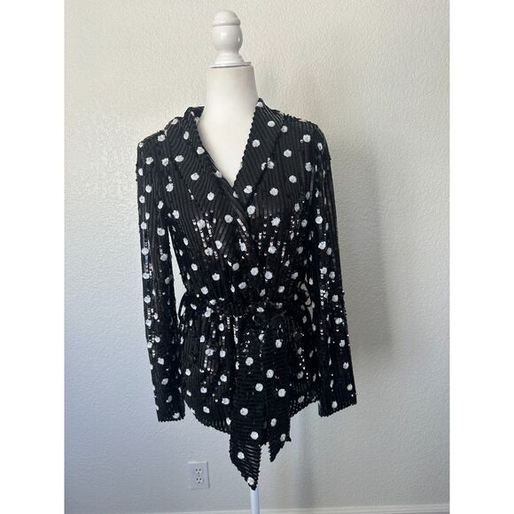 House of Harlow 1960 x Revolve Otto Blazer in Black White Polka Dots Sequins S - Picture 2 of 12